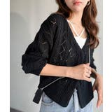 着るたび、雰囲気美人。前後2way格子柄透かし編みショート丈ニットカーディガン | Classical Elf | 詳細画像1