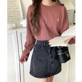 ピンク | 大人のためのコンパクトニット。胸刺繍ショート丈ケーブル編みニット（長袖） | Classical Elf 