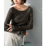 チャコール | デコルテラインを美しく演出。クルーネックリブトップス（長袖） | Classical Elf 