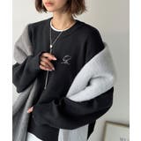 ブラック | シンプルながらも洗練されたデザインで、こなれ感。胸刺繍スウェット見えコクーンニッ… | Classical Elf