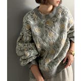 グレー | ヴィンテージライクなデザインで上級見え◎アンティークラグモチーフ柄ニットPO | Classical Elf