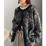 ネイビー | 大人可愛いヴィンテージ調。モヘアタッチ前後2wayアンティークラグモチーフ柄ニッ… | Classical Elf 