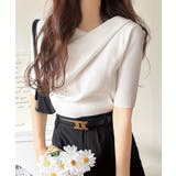 オフホワイト | 1枚で雰囲気美人。暑い日も、やっぱり上品でいたい。5分袖ドレープニット（半袖） | Classical Elf 