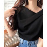 ブラック | 1枚で雰囲気美人。暑い日も、やっぱり上品でいたい。5分袖ドレープニット（半袖） | Classical Elf 