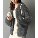 チャコール | ふわっと包まれる心地よさ。モコモコフェザーニットホックカーディガン | Classical Elf 