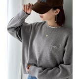 杢グレー | スウェットライクで”魅せる”大人のリラクシーな1枚。胸元サインロゴ刺繍入りニット… | Classical Elf 