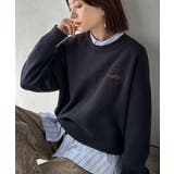 ネイビー | スウェットライクで”魅せる”大人のリラクシーな1枚。胸元サインロゴ刺繍入りニット… | Classical Elf 