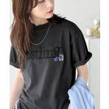 チャコール | ナチュラルな中に、さりげない華。綿100%ロゴ×フラワー刺繍ビッグTシャツ | Classical Elf