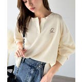 アイボリー | 洒落感アップのこなれT。胸刺繍ワッフルオーバーサイズキーネックロンT(長袖) | Classical Elf