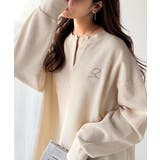 ベージュ | 洒落感アップのこなれT。胸刺繍ワッフルオーバーサイズキーネックロンT(長袖) | Classical Elf