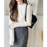 華奢見え叶える程よいフィット感。配色メロウリブニットトップス（長袖） | Classical Elf  | 詳細画像5 