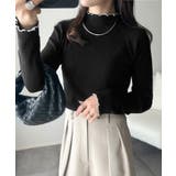 ブラック | 華奢見え叶える程よいフィット感。配色メロウリブニットトップス（長袖） | Classical Elf 