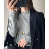 グレー | 華奢見え叶える程よいフィット感。配色メロウリブニットトップス（長袖） | Classical Elf 