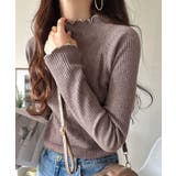 ブラウン | 華奢見え叶える程よいフィット感。配色メロウリブニットトップス（長袖） | Classical Elf 