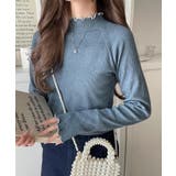 ブルー | 華奢見え叶える程よいフィット感。配色メロウリブニットトップス（長袖） | Classical Elf 