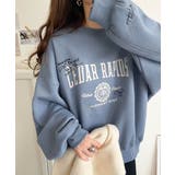 ブルー | 今っぽカジュアルの本命スウェット♪エンブレム風らくがき刺繍入りフロッキープリント… | Classical Elf 