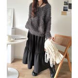 ブラック×チャコール | 二度見の華やかさ。シャギーニット×ティアードキャミワンピースセット | Classical Elf