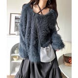 ブルー×チャコール | 二度見の華やかさ。シャギーニット×ティアードキャミワンピースセット | Classical Elf