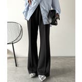 ブラック | 大人脚長シルエット♪ダンボール素材ピンタックフレアパンツ | Classical Elf 