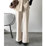 ベージュ | 大人脚長シルエット♪ダンボール素材ピンタックフレアパンツ | Classical Elf 