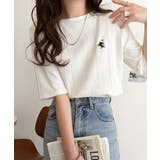 オフホワイト | 品よく、すっと、毎日に馴染む。オーガニックコットンランダムリブ胸元刺繍Tシャツ（… | Classical Elf 