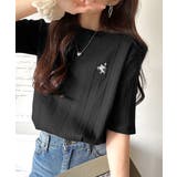 ブラック | 品よく、すっと、毎日に馴染む。オーガニックコットンランダムリブ胸元刺繍Tシャツ（… | Classical Elf 