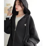 チャコール | 羽織って暖か、さらりと洒落感。胸元ワンポイント刺繍裏起毛ダブルジップパーカー | Classical Elf 