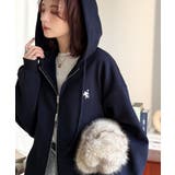 ネイビー | 羽織って暖か、さらりと洒落感。胸元ワンポイント刺繍裏起毛ダブルジップパーカー | Classical Elf 