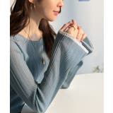 ブルー | 透き通る気品を、日常に。ランダムタックシアー袖フレア長袖トップス | Classical Elf