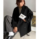 ブラック | トレンドを先取り♪こなれ感UP、ダブルボタンジャケットメルトンコート（ミドル丈） | Classical Elf 