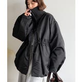 ブラック | 華奢見えボリュームアウター♪衿リブウエストドロストバルーンパディングコート | Classical Elf 