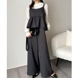 チャコール | 1枚で華奢見え華やか◎ダブルストラップペプラムサロペット | Classical Elf