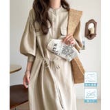 ベージュ | 【防シワ機能付き】主役級！さらりと着られるシンプル派のためのノーカラー袖ボリュー… | Classical Elf 