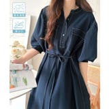 ネイビー | 【防シワ機能付き】主役級！さらりと着られるシンプル派のためのノーカラー袖ボリュー… | Classical Elf 