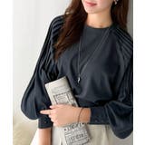 ネイビー | カジュアルな中にも上品さを。綿100%袖山タックラグラン長袖Tシャツ | Classical Elf 