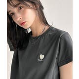 チャコール | トレンドをまとう。綿100％シルケット風ハート胸サガラ刺繍Tシャツ（半袖） | Classical Elf 