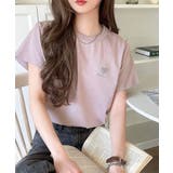 ピンク | トレンドをまとう。綿100％シルケット風ハート胸サガラ刺繍Tシャツ（半袖） | Classical Elf 