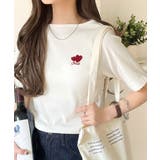 胸元にキュン。ハートサガラ刺繍テレコリブ素材ボートネックTシャツ（半袖） | Classical Elf  | 詳細画像13 