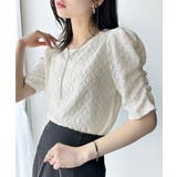 アイボリー | 着るだけで華やかに。ふくれジャガード袖タックギャザープルオーバー（半袖） | Classical Elf 