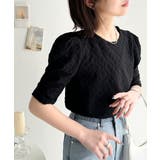 ブラック | 着るだけで華やかに。ふくれジャガード袖タックギャザープルオーバー（半袖） | Classical Elf 