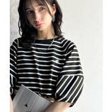 ブラックボーダー | 大人の上品シンプル。ワンポイント刺繍ランタンスリーブボーダートップス | Classical Elf