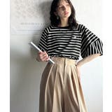 大人の上品シンプル。ワンポイント刺繍ランタンスリーブボーダートップス | Classical Elf | 詳細画像18