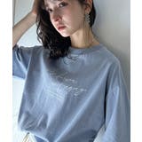 ブルーグレー | 大人カジュアルに映える。綿100%胸元筆記体ロゴなめらかシルケット風Tシャツ | Classical Elf