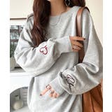 杢グレー | こなれた主役級の存在感♪袖ハート＆手書き風ロゴ刺繍裏毛オフショルオーバーサイズス… | Classical Elf 