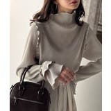 グレージュ | 袖のニュアンスで魅せる♪前後2way袖フリル配色メロウプリーツトップス（長袖） | Classical Elf 