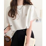 ホワイト | 垢抜け配色で大人の抜け感プラス。胸刺繍ラグラン配色ステッチミニ裏毛TEE | Classical Elf 