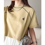ベージュ | 垢抜け配色で大人の抜け感プラス。胸刺繍ラグラン配色ステッチミニ裏毛TEE | Classical Elf 