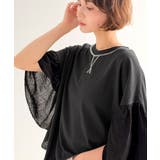 ブラック | 袖の切り替えで軽やかに映える♪楊柳シアー袖配色ステッチトップス | Classical Elf 