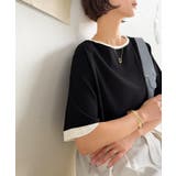異素材と配色で上品に華やぐ。ふくれジャガード×リブの大人可愛いハーフスリーブトッ… | Classical Elf  | 詳細画像14 