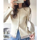 アイボリー | レイヤード風デザインでこなれ感アップ◎重ね着風配色リブカーディガントップス（長袖… | Classical Elf 